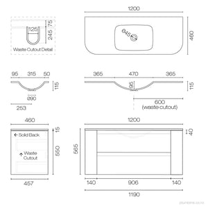 Stanza Curve Spio 1200 2 Drawer Vanity