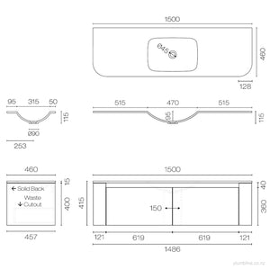 Stanza Curve Spio 1500 2 Drawer Vanity Centre Basin