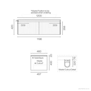 Strata Opaco 1200 2 Drawer Single Vanity