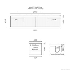 Strata Opaco 1800 2 Drawer Vanity