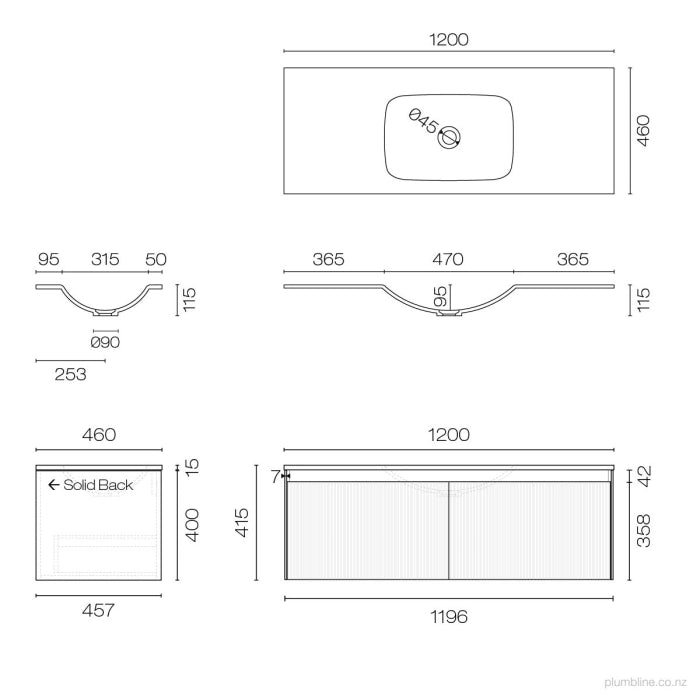 Strata Spio 1200 2 Drawer Vanity Centre Basin