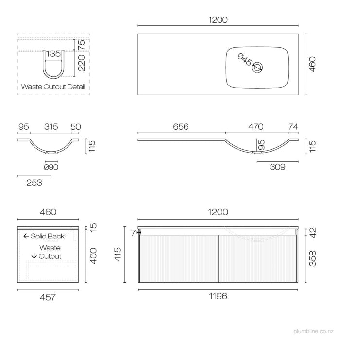 Strata Spio 1200 2 Drawer Vanity Right Basin