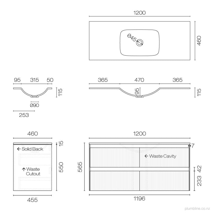 Strata Spio 1200 4 Drawer Vanity Centre Basin