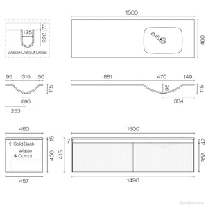 Strata Spio 1500 2 Drawer Vanity Right Basin