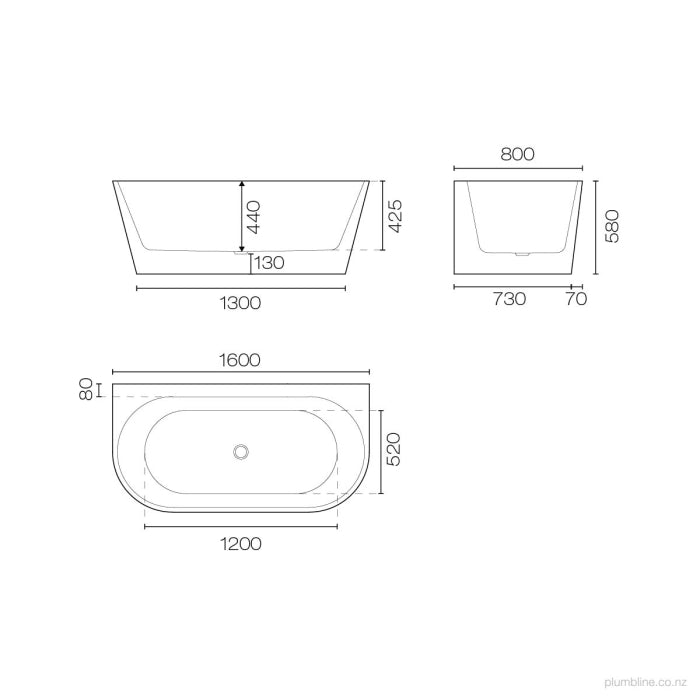 Tondo 1600 Back to Wall Bath