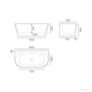 Tondo 1600 Back to Wall Bath