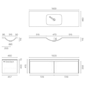 Progetto Vanity Stanza Spio 1500 2 Drawer Vanity Centre Basin