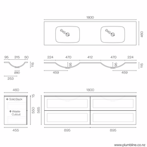 Progetto Vanity Hampton Spio 1800 4 Drawer Vanity Double Basin