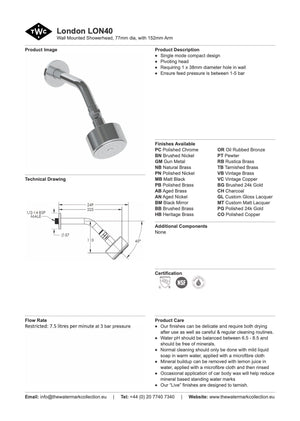 The Watermark Collection Showers Polished Chrome The Watermark Collection London 77mm Shower Head & Arm