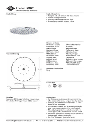 The Watermark Collection Showers Polished Chrome The Watermark Collection London Deluge 400mm Shower Head Only