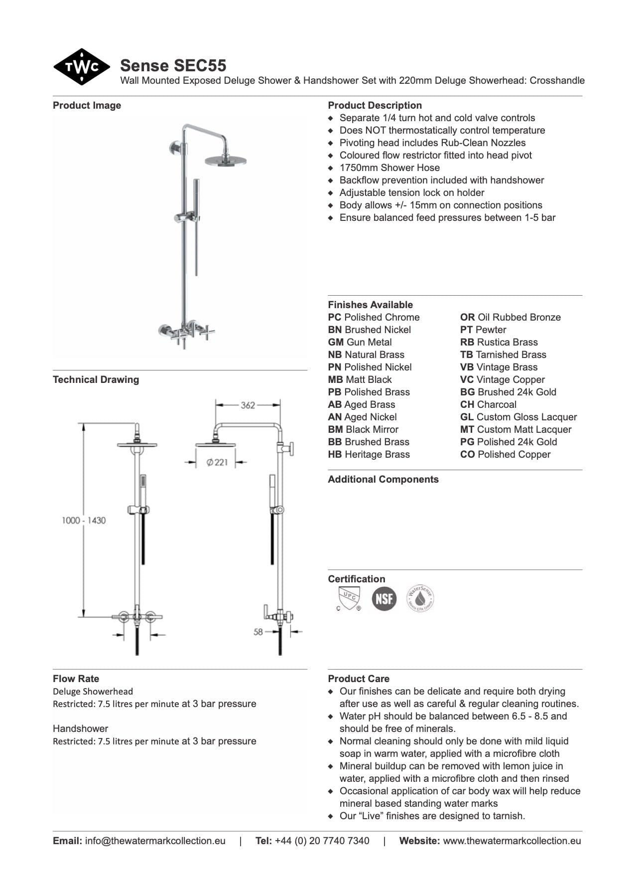 The Watermark Collection Showers Polished Chrome The Watermark Collection Sense Exposed Deluge Shower & Hand Shower Set | Cross Handle